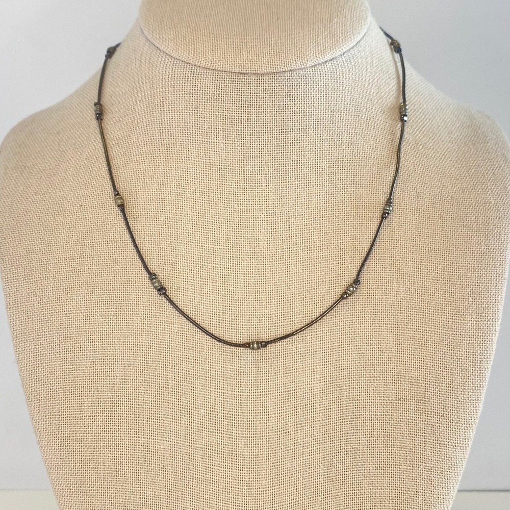 Vintage Gunmetal Station Snake Chain Necklace Minimalist Adjustable Silver Tone‎
